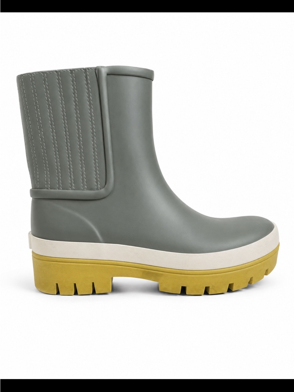 Tory Burch Green Yellow Rubber Lug Sole Rain Boots